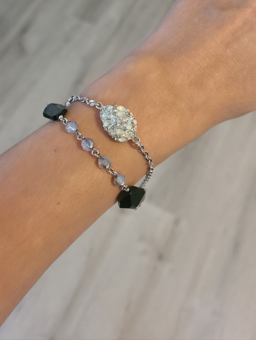 Swarovski Silver-Tone Bracelet with Black & Opalescent Crystals- Great Condition